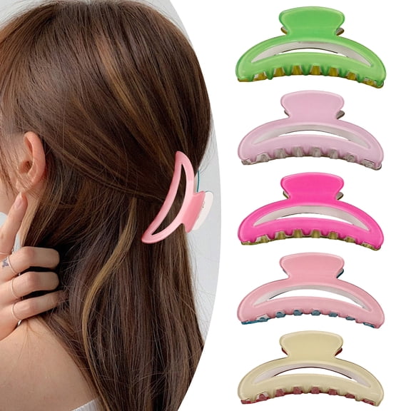 SmartBy Hair Claw Contrast Color Hollow Design Back Head Shower Clip Anti-slip Medium Size Shark Hair Claw Versatile Hair Accessory