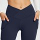 thumbnail image 5 of Leggings acampanados para mujer, pantalones de yoga - Tejido elástico en 4 direcciones con bolsillos laterales - Cintura en forma de V para fitness/ropa informal, 5 of 8