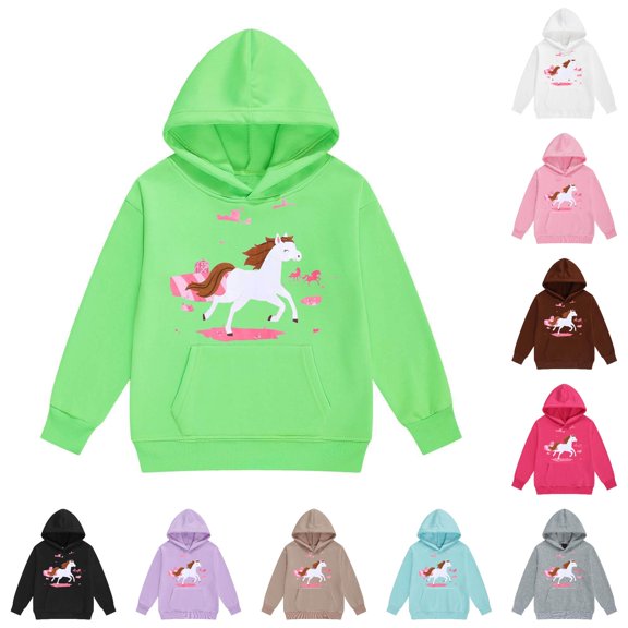 Byoo Cute Graphic Hoody Sweatshirt for Tween Girls Long Sleeve Horse Printed Hoodies Play Daily Pullovers,Green