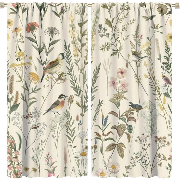 Retro Wildflower -Floral Nature Animal Blackout Curtains for Living Room Bedroom, Window Curtains Rod Pocket Thermal Insulated Window Drapes