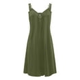 thumbnail image 4 of Vestidos verdes de verano para mujer, vestido playero bohemio, informal, de color liso, con botones, cuello en V, manga corta, 4 of 4