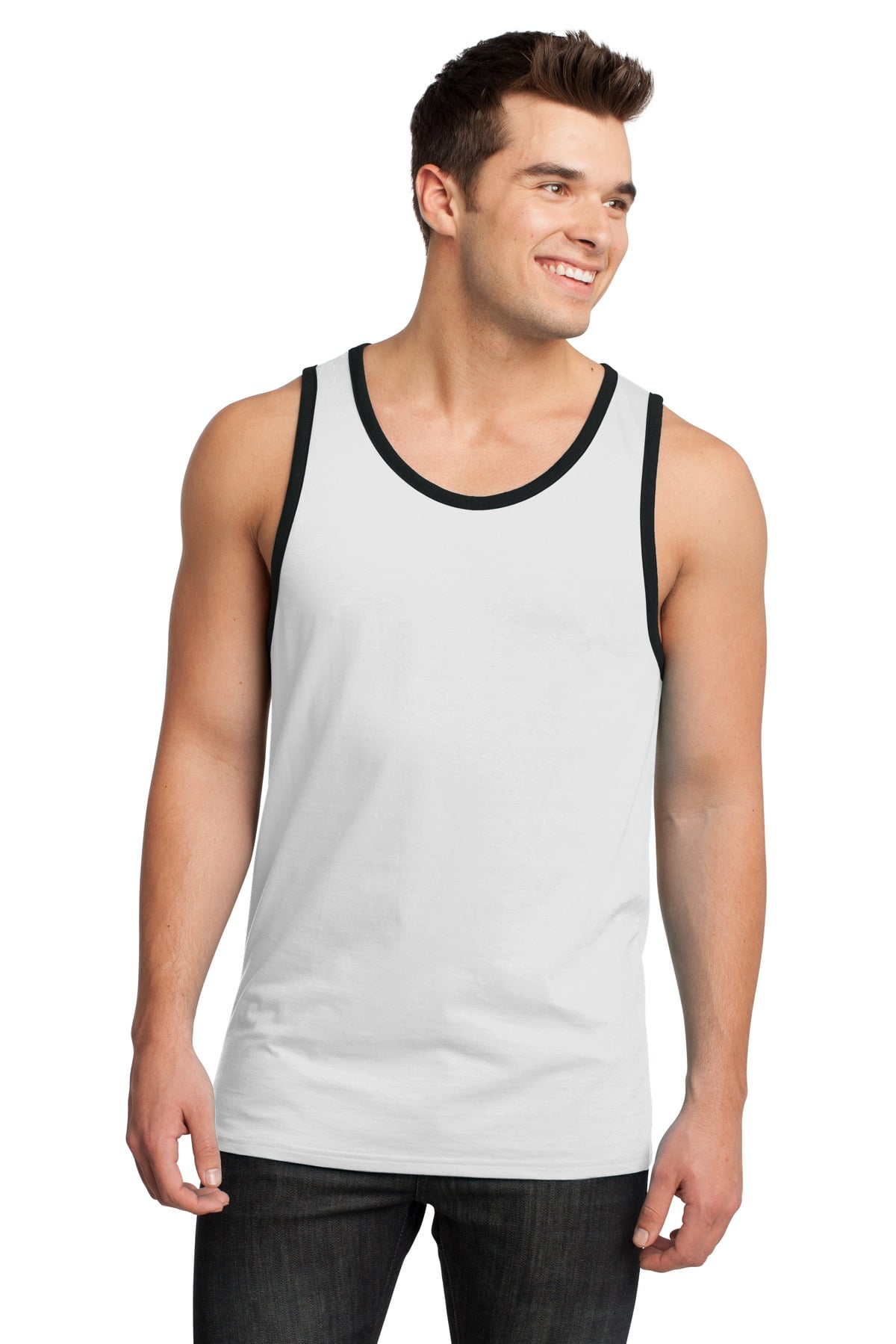 District® Young Mens Cotton Ringer Tank Dt1500 White/Black Xs