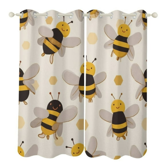 Cute Bee Pattern Blackout Window Curtains for Bedroom Living Room Kicthen High Shading 2 Panels