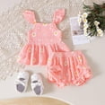 thumbnail image 2 of NOLDARES Infant Baby Girl Summer First Birthday Outfits 1st Birthday Clothes Sleeveless T-shirt Elastic Waist Shorts(Pink,6-12 Months), 2 of 5