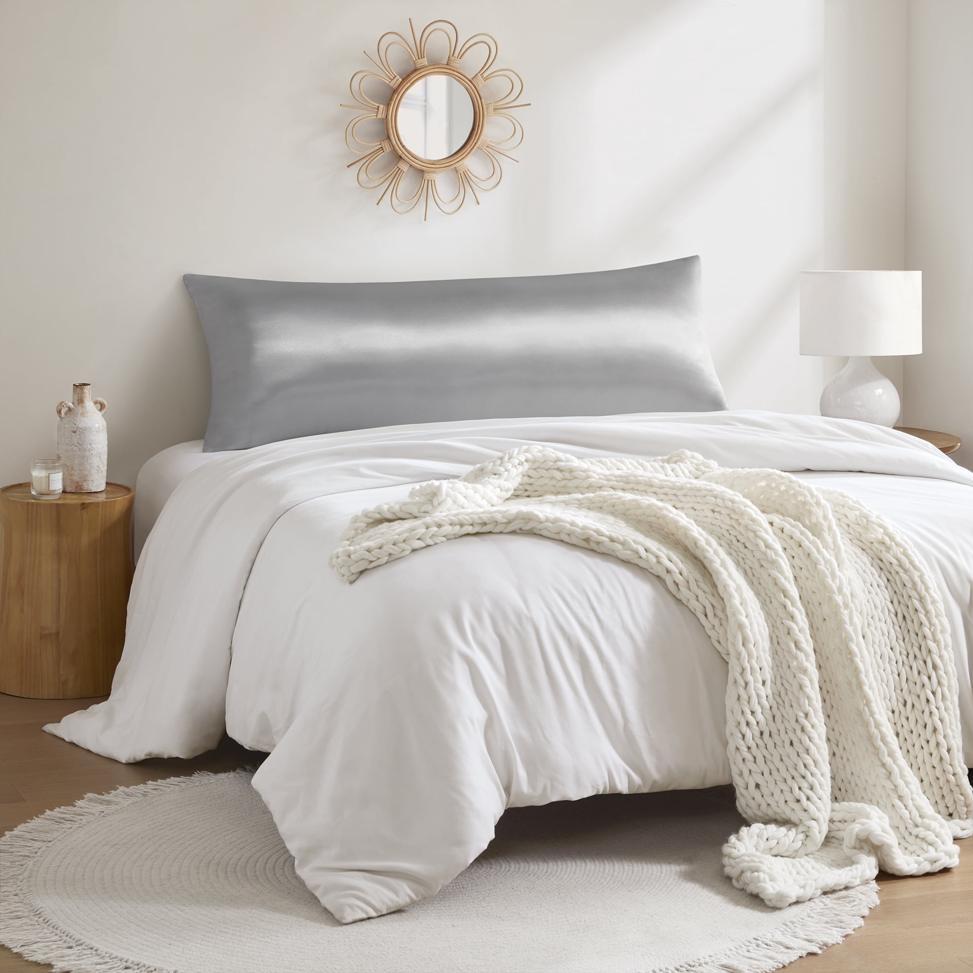 Mainstays Satin Body Pillowcase - Silver Grey - Frizz Control & Cooling Comfort - 1 Pack