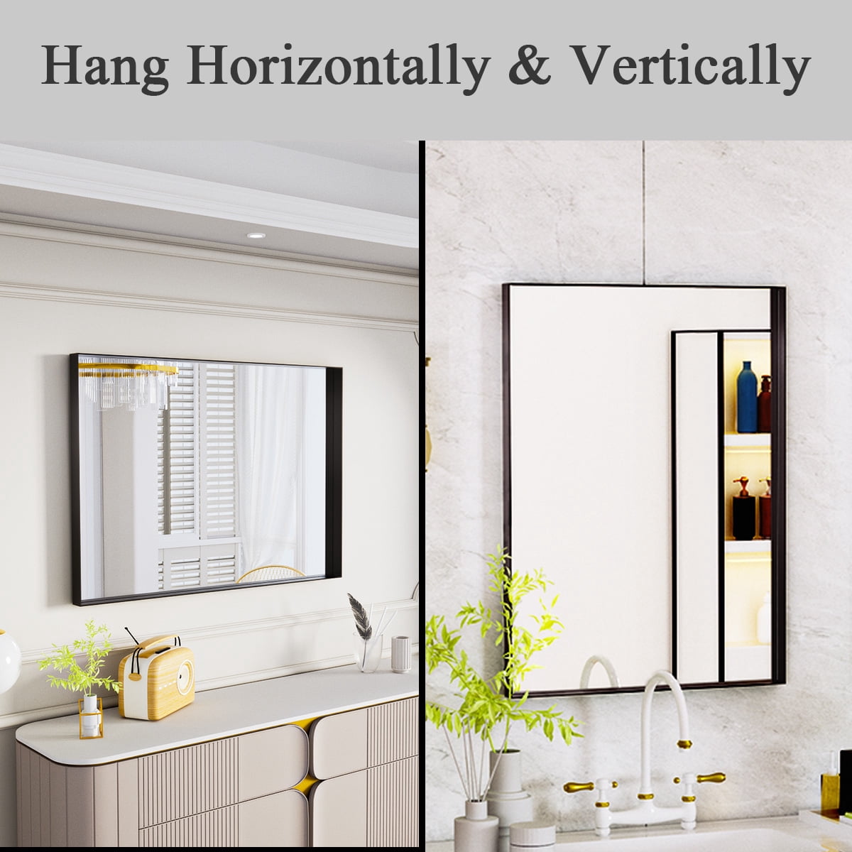 Gleamira 28"x36" Bathroom Wall Mounted Mirror Vanity Rectangular Mirror with Deep Frame, Black