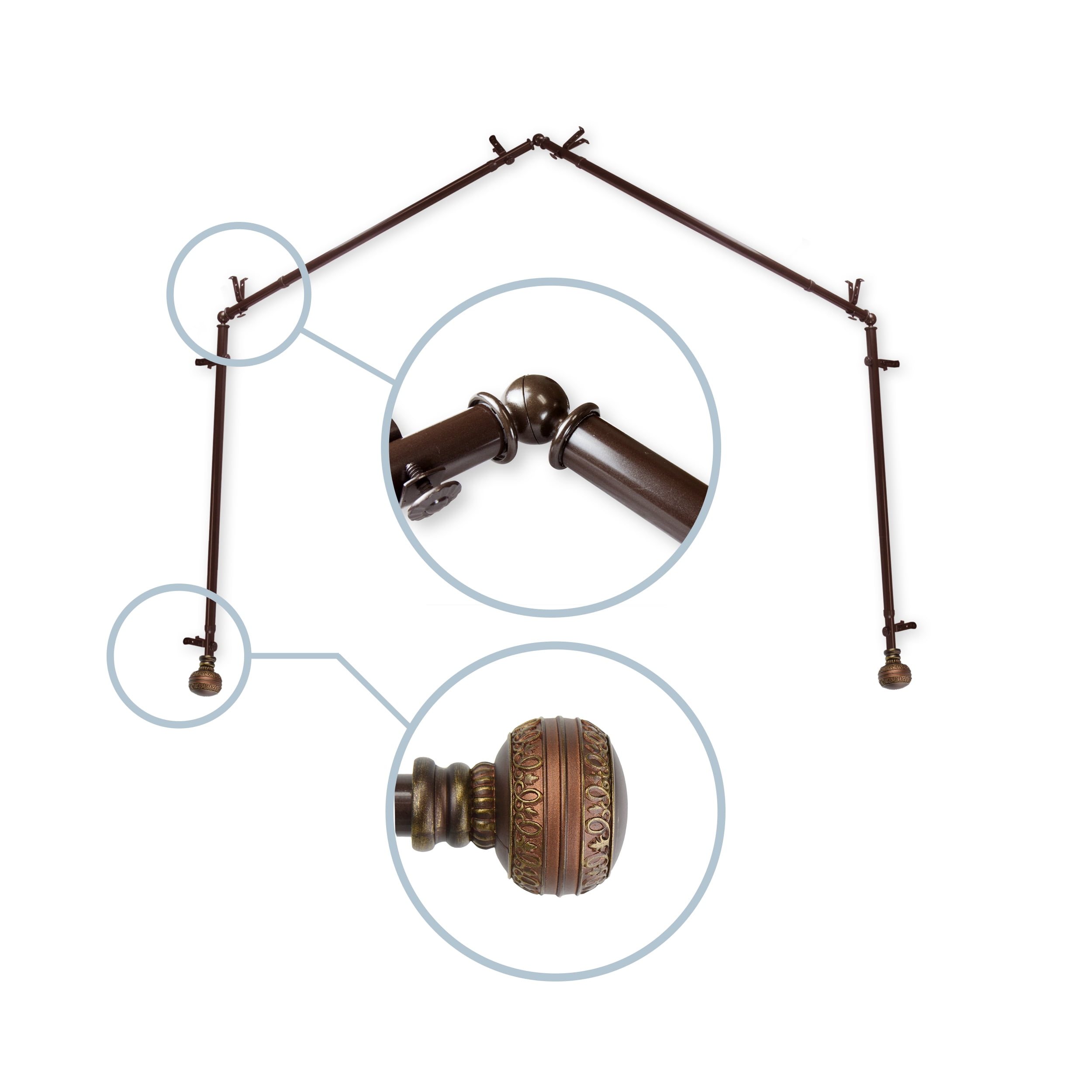 Ornament 13/16 4-Sided Bay Window Curtain Rod - Cocoa