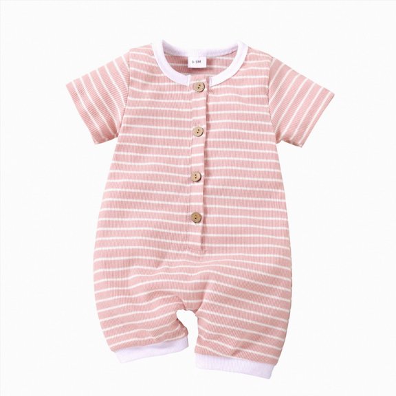 Baby Onesies Boy Baby Boy Stripe Romper Waffle Knit Short Sleeve Lapel Button Down Jumpsuit Bodysuit Newborn Summer Outfits