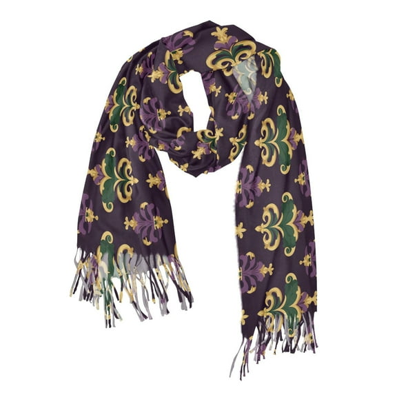 FORMRS Womens Scarf Winter Soft Long Big Warm Shawls Wrap Tassel Scarves, Gold and Purple Floral Pattern