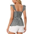 thumbnail image 3 of INSPIRE CHIC Women's Gingham Peplum Top Square Neck Sleeveless Summer Plaid Blouse M Black, 3 of 6