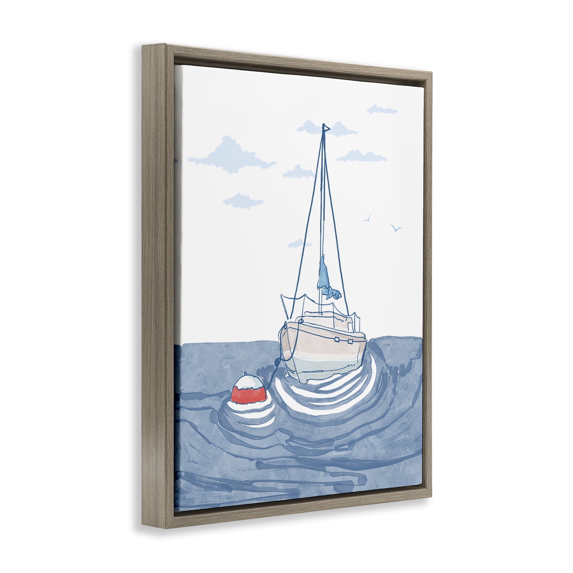Stupell Industries Cool Tone Sailboat Floating Brown Framed Floater Canvas Wall Art, design by Melissa Tilley
