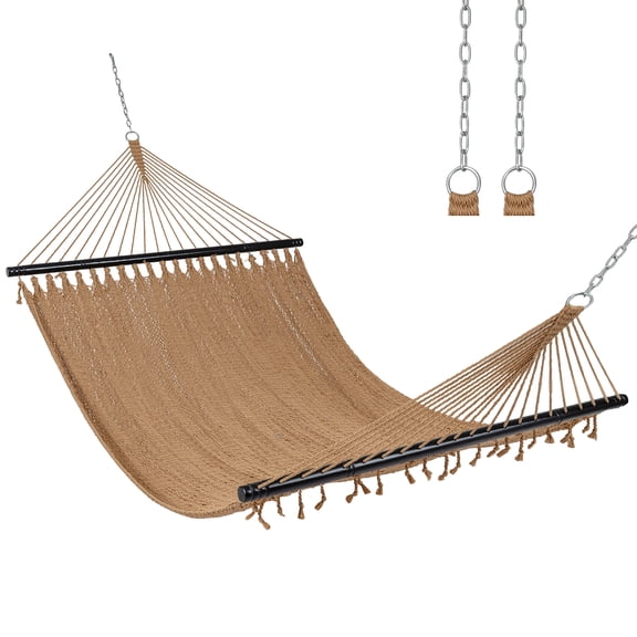 Gymax Caribbean Hammock for Outside 10 ft Double Hammock w/ Spreader Bar for Patio Sand