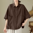 thumbnail image 2 of Summer Tops, Duoif Women's Artistic Linen Half Sleeve Top, Loose Casual Style Shirts for Women Coffee M, 2 of 6