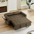 thumbnail image 2 of Knocbel Modern Multifunctional Velvet Recliner Sofa Convertible Sofa Bed with Side Coffee Table, Pullout Bed, 2 Lumbar Pillows and Adjustable Backrest, 58.26"W x 37.99"D x 31.49"H Light Brown, 2 of 9