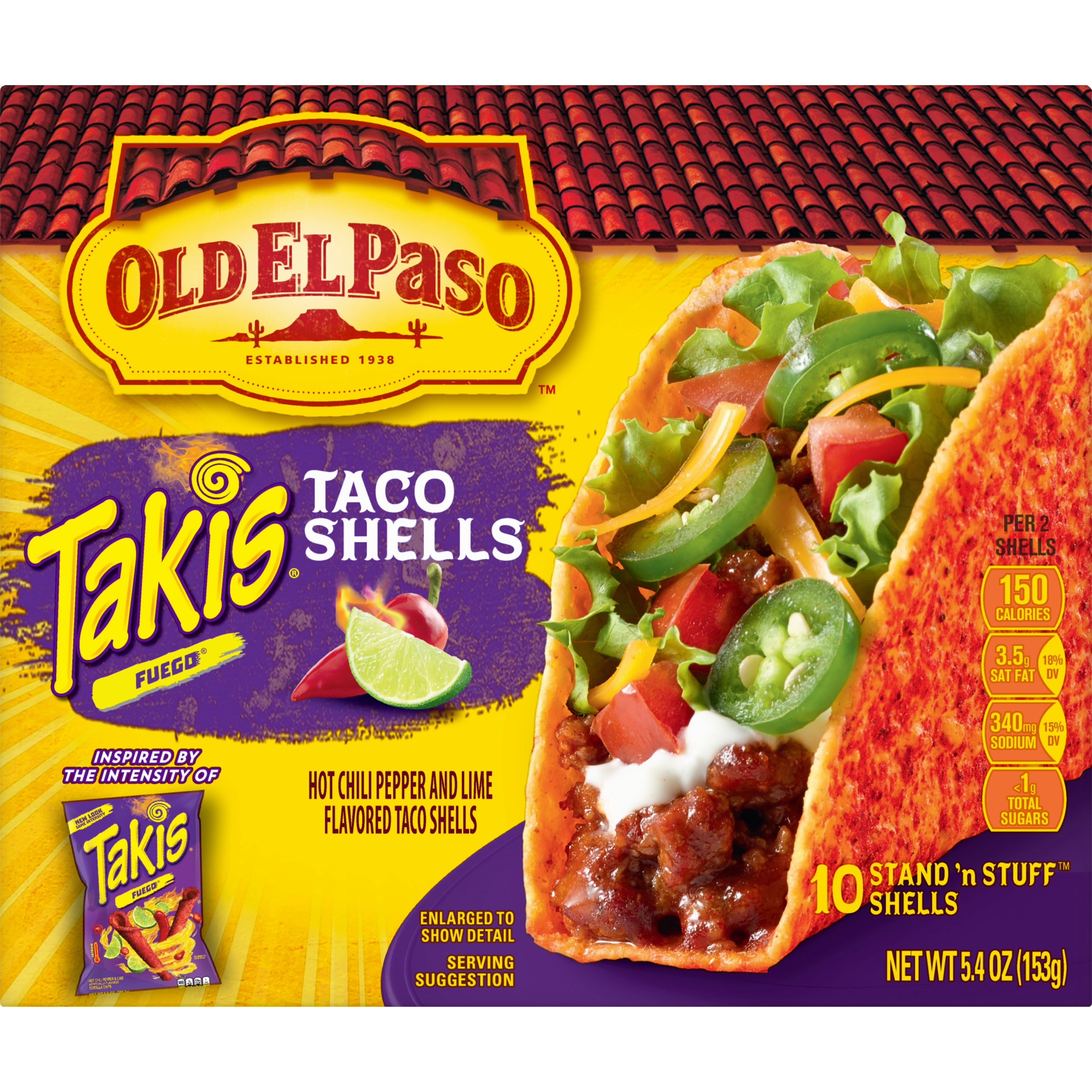 Old El Paso Takis Fuego Stand 'N Stuff Taco Shells, 10-Count