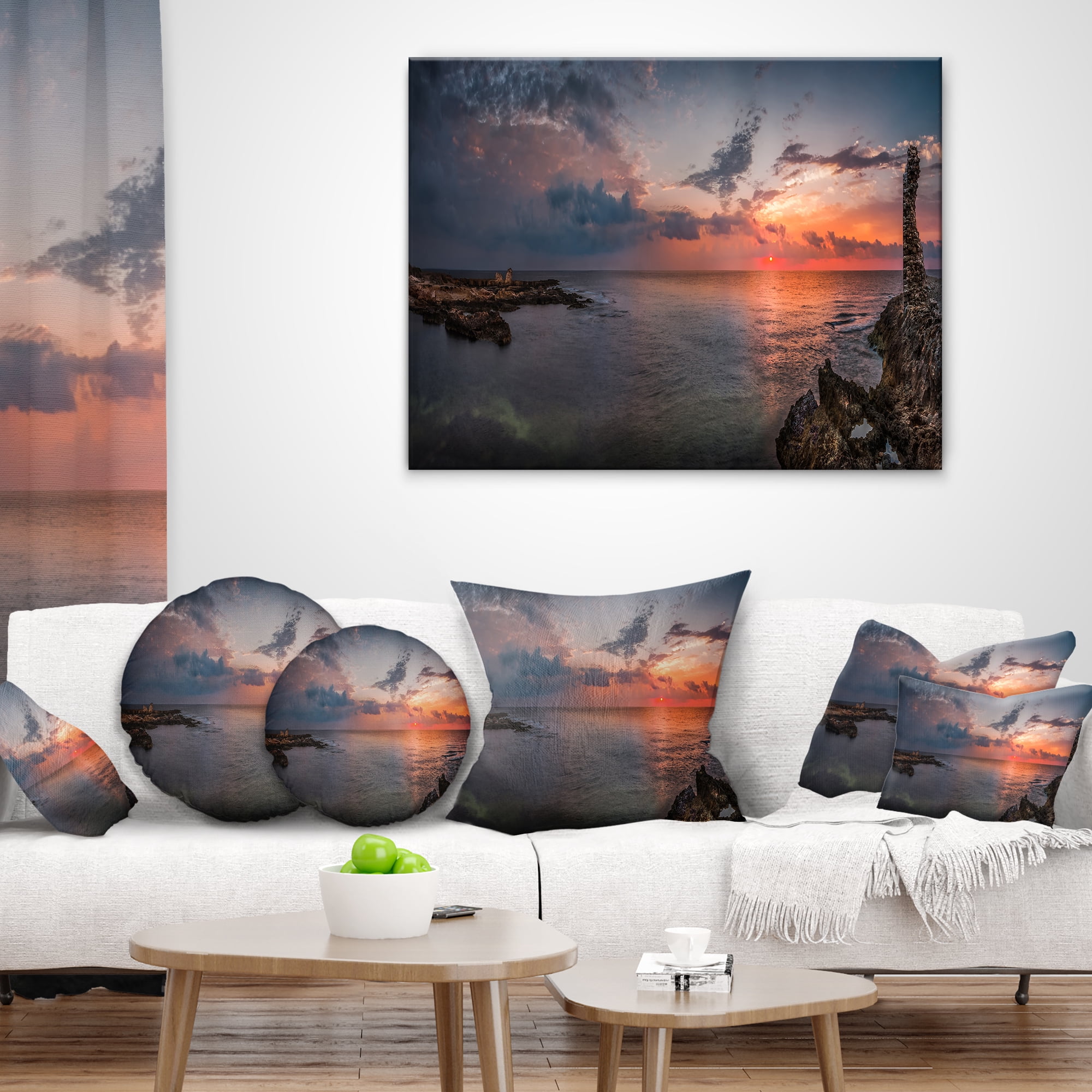 Designart Ancient Ruins and Beach Panorama - Oversized Beach Throw Pillow - 18x18