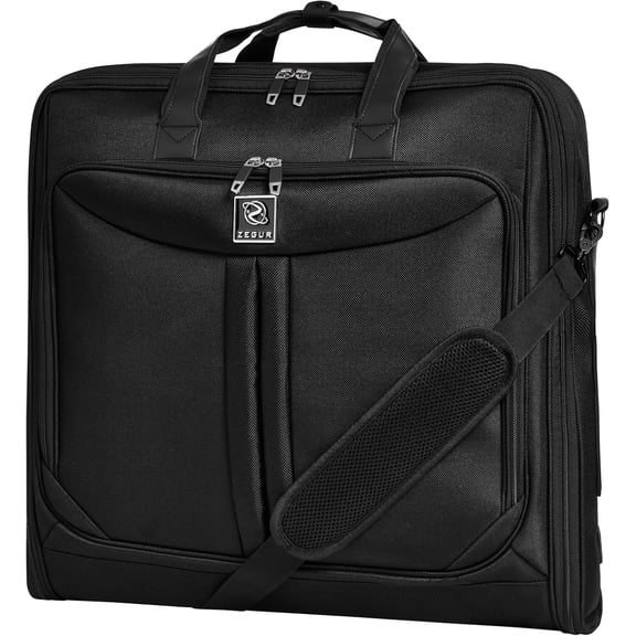 ZEGUR 40-Inch 3 Suit Carry On Garment Bag for Travel or Business Trips - Features an Adjustable Shoulder Strap and Multiple Organization Pockets - Black
