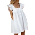 thumbnail image 1 of Falda suelta acampanada de playa de verano con mangas fruncidas para mujer blanco xl, 1 of 5