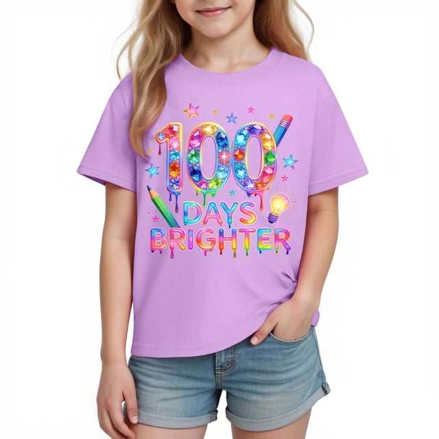 Camisetas de Manga Corta Linda con Impresión Gráfica Linda para la Temporada Escolar de las Niñas Camisetas de Manga Corta para el Juego Casual Y los Trajes Familiares
