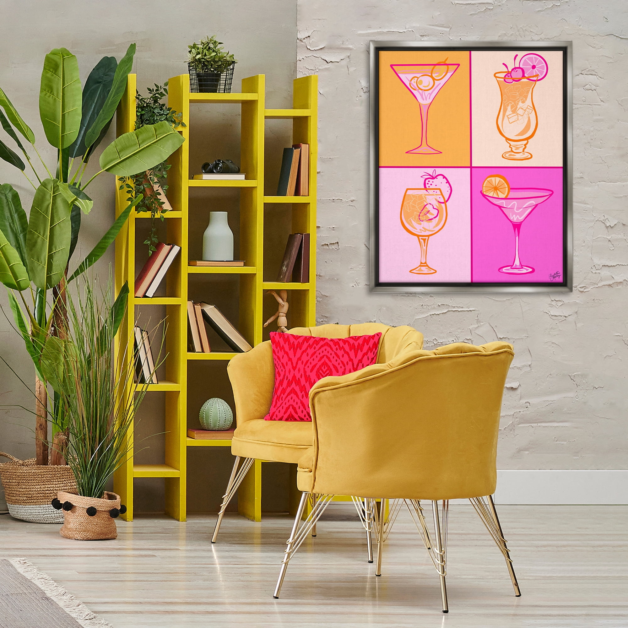 Stupell Industries Pink & Orange Cocktails Food & Beverage Painting Gray Floater Framed Canvas Art Print Wall Art, 25 x 31