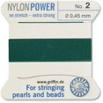 thumbnail image 2 of Griffin Nylon Bead Cord Perlseide - Green Color – Size 2 (0.45mm) – 2 meters per card – Stainless Steel Needle Attached – For Knotting Pearls, Gemstones, Crystals and Beads, 2 of 7