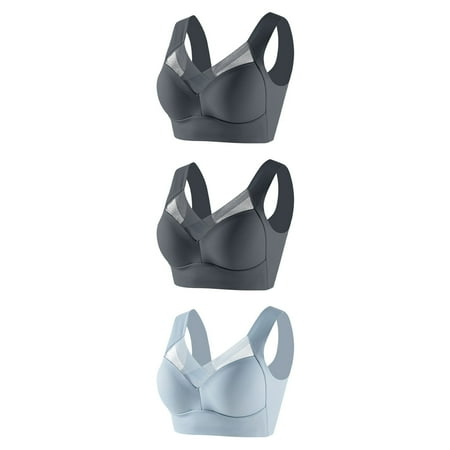 Kovlvoll 3pc Plus Size Bras for Women Thin Lace Solid Color No Underwire Push up Full Coverage Comfy Sports Bra