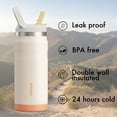 thumbnail image 2 of SURFVEN 27 oz Stainless Steel Double Wall Insulated Water Bottle with Flip-up Straw Lid, Egg Shell, 2 of 7