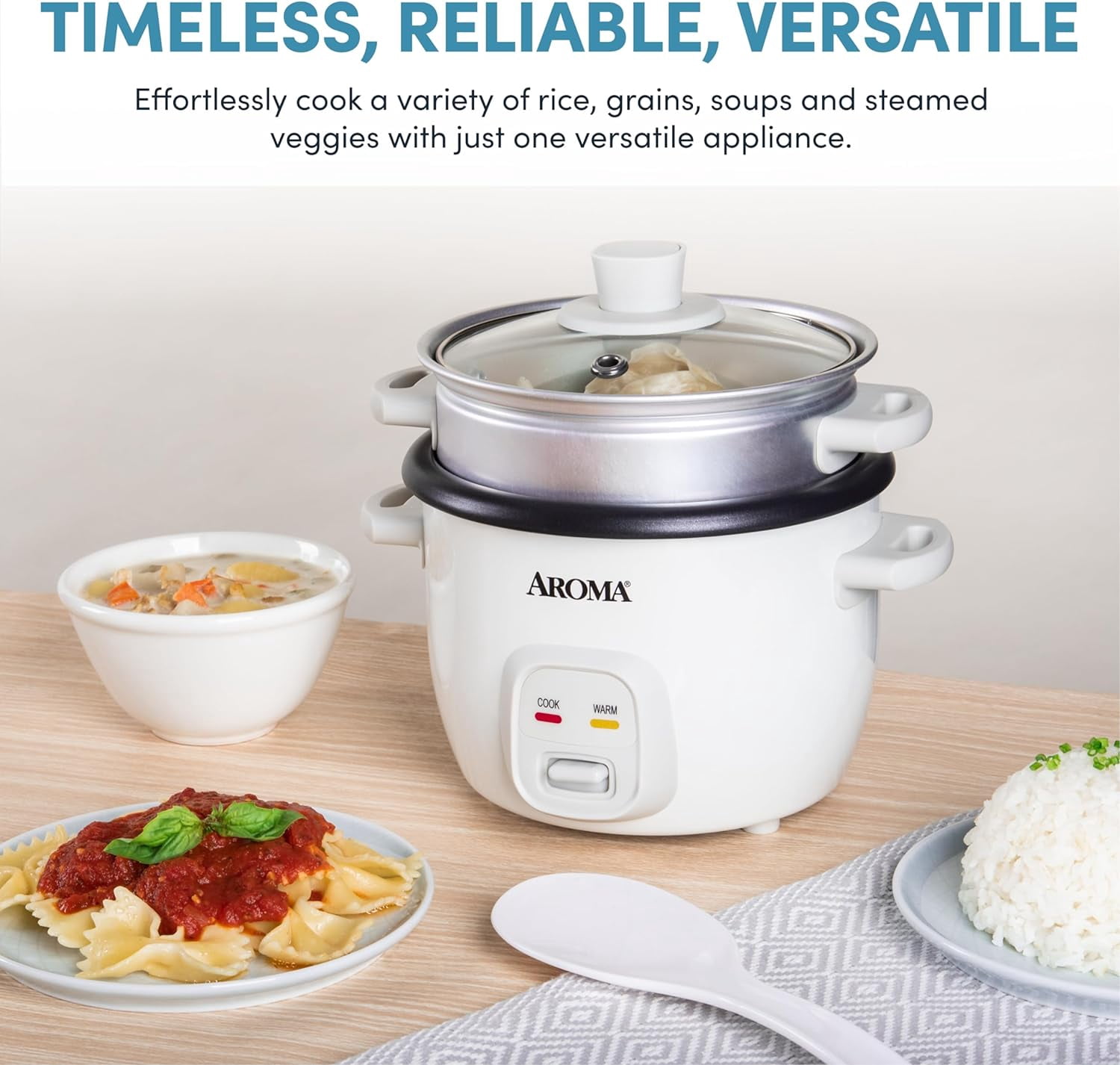 Rice Cooker, 2-Cup (Uncooked) / 4-Cup (Cooked), Steamer, Grain Cooker, Soup Maker, Oatmeal Cooker, Auto Keep Warm, 1 Qt, White, ARC-302-1NG