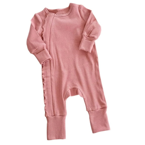 MEZZALL Baby Girls Jumpsuits O-Neck Onesie Bodysuits Long Sleeve Romper Sleepwear Stretchy Ribbed Toddler 0-24 Months Daily Party One-Pieces Birthday Child Dailywear