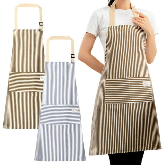 Home kitchen stain-proof apron, women's striped cooking apron with pockets, cotton and linen sleeveless kitchen apron, Homnglonglong