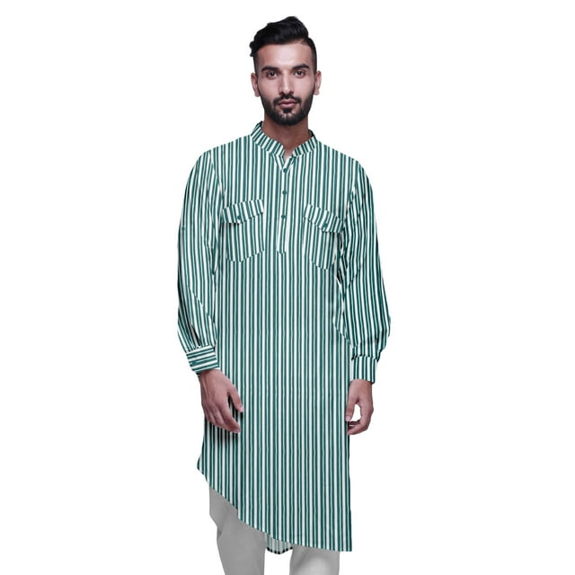 Atasi Kurta Traditionnel en Rayonne Imprimée à Col Mandarin pour Hommes Chemise Décontractée