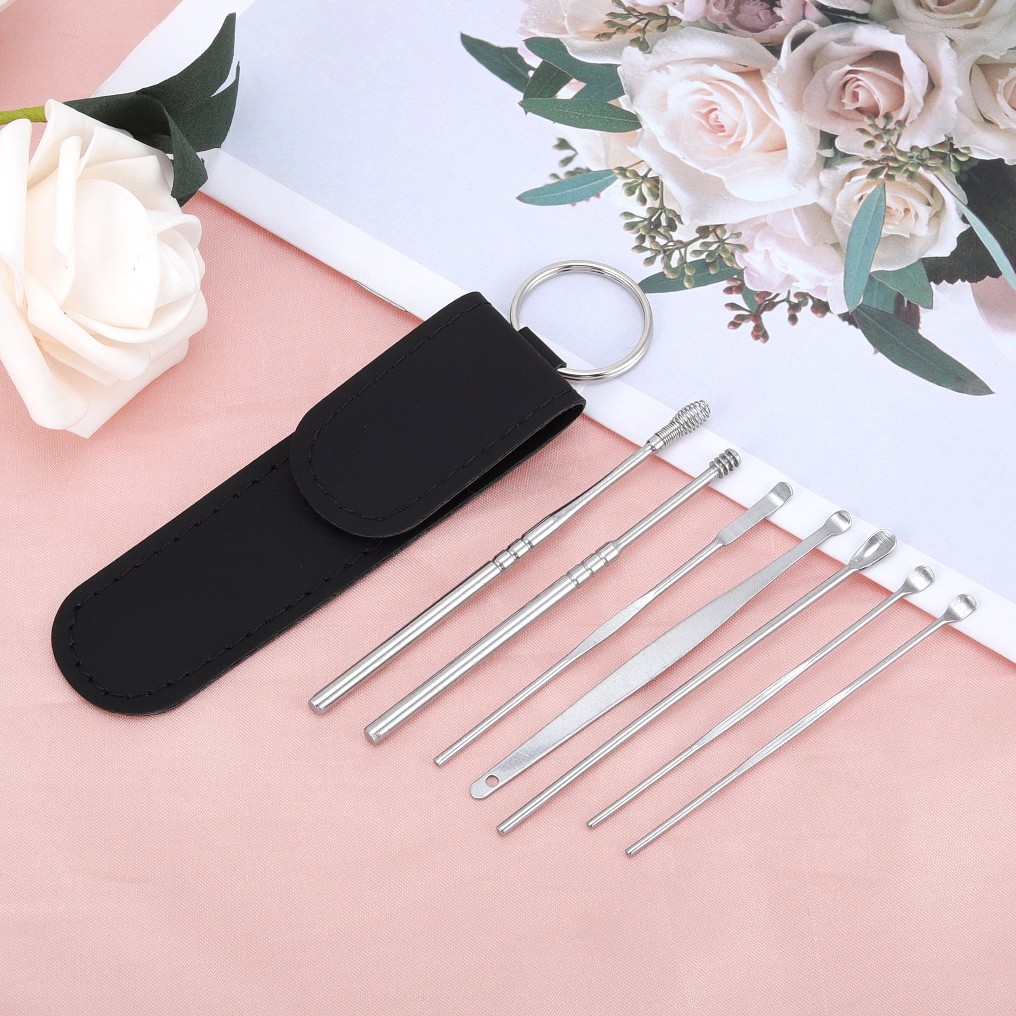 Unique Bargains Long Handle Earwax Cleaning Tool Kit Stainless Steel Silver Tone
