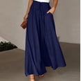 thumbnail image 3 of Pantalones de verano de pierna ancha para mujer, cinturón elástico, pierna ancha, cintura alta, culottes largos para mujer, 3 of 6