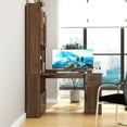 thumbnail image 3 of Corner Computer Desk with Hutch and Drawers, 2-in-1 L-Shaped Office Desk with Bookshelf for Work and Study, Walnut, 3 of 8
