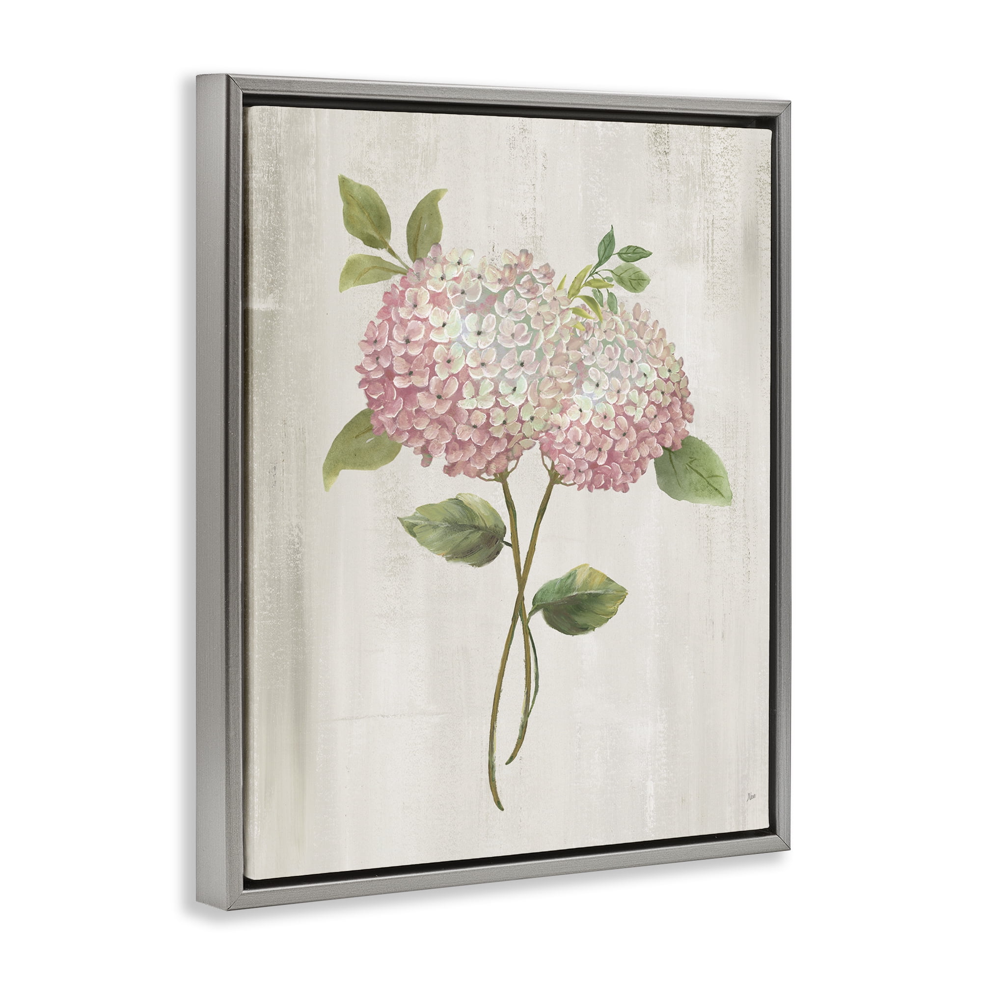 Stupell Industries Vintage Pink Hydrangea Gray Framed Floater Canvas Wall Art, design by Nan