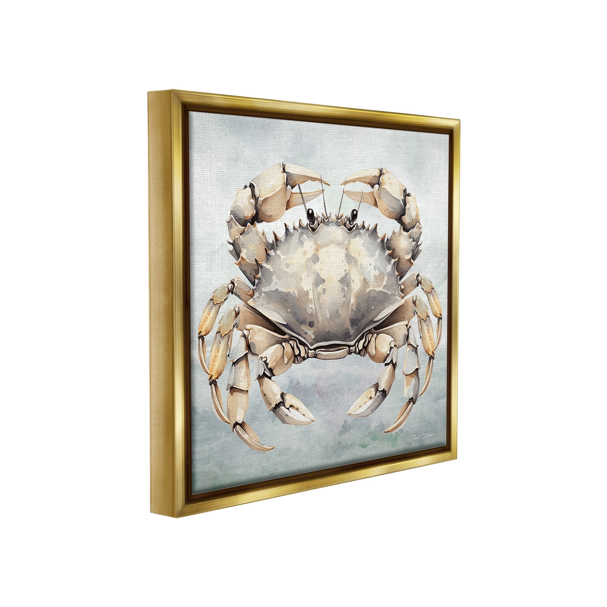 Stupell Industries Detailed Sea Crab Animals & Insects Painting Gold Floater Framed Canvas Art Print Wall Art, 18 x 18
