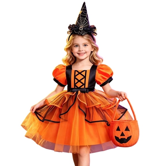 LILIYA Girls Halloween Sequin Party Dress with Pleated Skirt, Elegant Gown for Celebrations and Events 4-5 Years