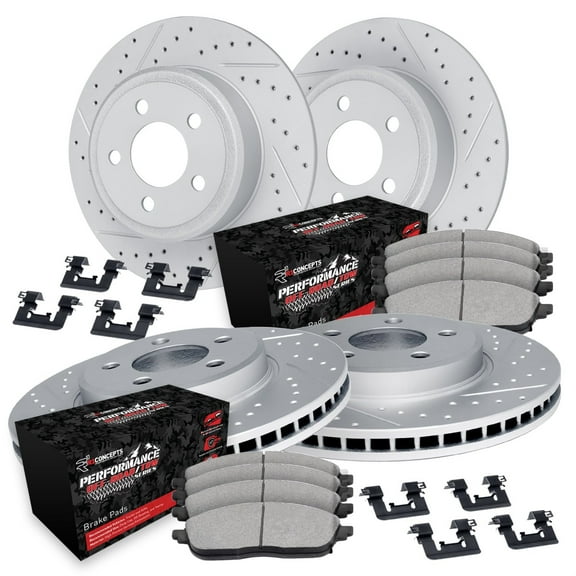 R1 Concepts Drilled and Slotted Carbon Coated Disc Brake Rotor Set with Off-Road/Tow Brake Pads and Hardware WBVH2-42017