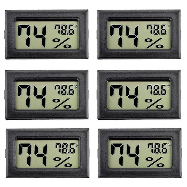 6-Pack Mini Hygrometer Indoor Moisture Meter Hygrometer Digital Thermometers Humidity With () For G Black