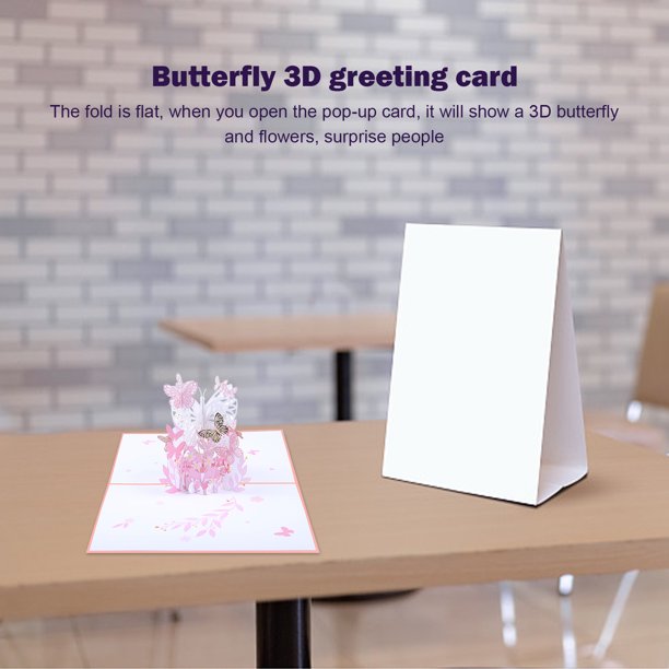 Tarjeta De Felicitación 3D Pop Up Card Butterfly Flower Basket 3D Tarjeta de felicitación para mujer (rosa) Wdftyju Libre de BPA