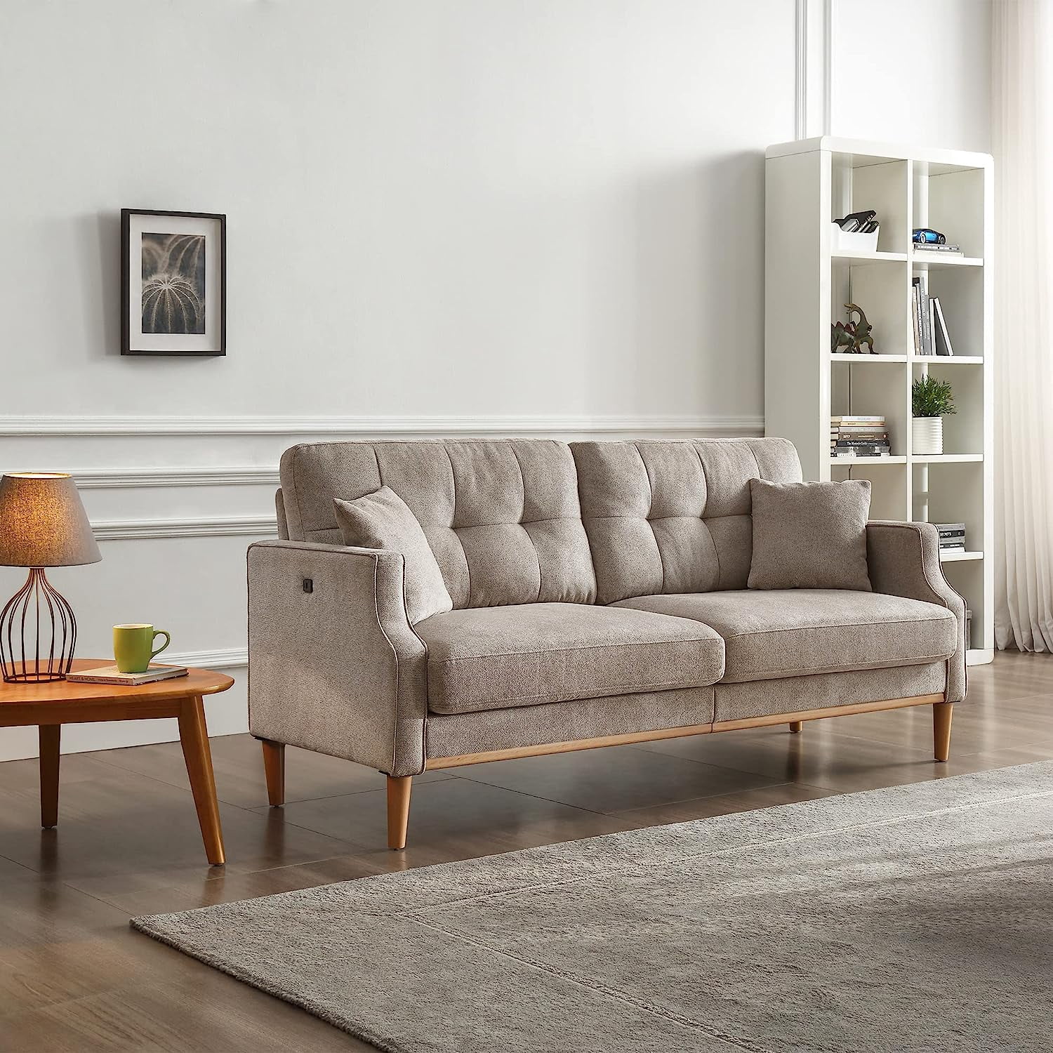 DEALTOPS Mid-Century Modern 3 Seat Sofa Couch, The Ultimate Comfort Experience Loveseat with Thick Cushions,Waterproof Fabric,and USB Port - Gray