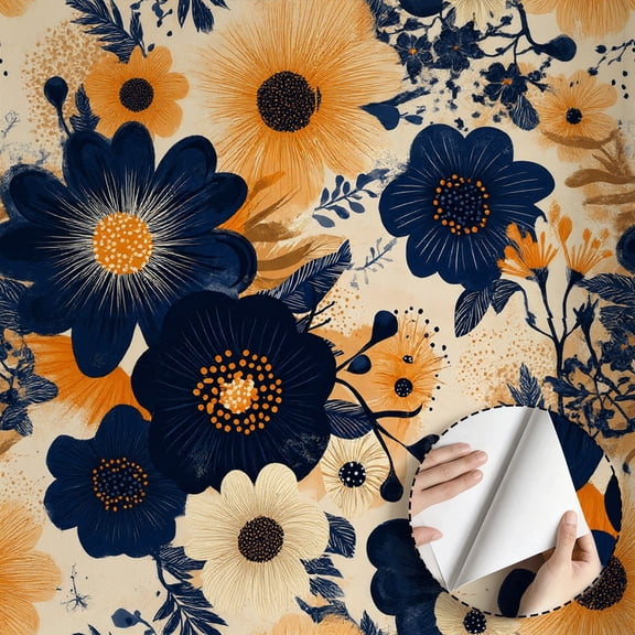 Boho Floral Wallpaper Peel and Stick Waterproof, Rustic Vintage Flower Wall Decor Home Decor, Removable Self Adhesive Wallpaper for Living Room Bedroom Bathroom Kitchen Cabinet 17.7 * 78.7 in