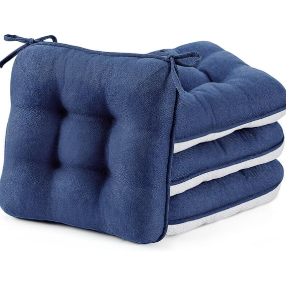 Chair Cushions for Dining Chairs Set of 4,3.5" Thick Kitchen Table Chair Pads with Ties,Non Slip Backing and Covers, Seat Cushion for Dining Room,Bar,Patio Chairs,16"X16"X3.5",Navy Blue