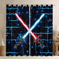 jejeloiu Modern Cool Lightsaber Blackout Curtains Set of 2 (52x84 Each),Cartoon Light Sword Window Curtains,Blue Black Curtains and Drapes For Boys Kids,Breathable Home Decor