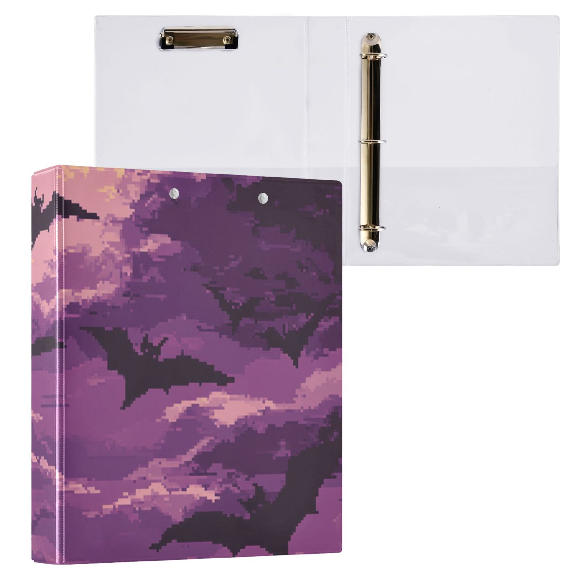 Pixel Bats 3 Ring Binders 1.5 inch Hardcover File Folders with Interior Pockets A4 Size Organizer for School Office Hospital