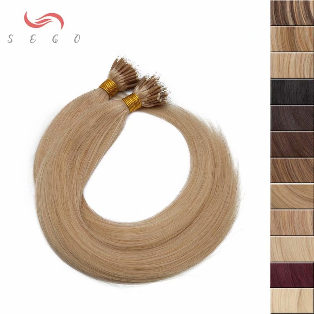 SEGO Nano Micro Bead Ring Human Hair Extension Pre Bonded Nano Tip Remy Hair Extensions Loop Hand Hairpiece