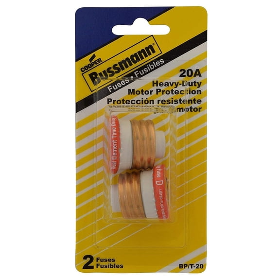 Bussmann BP/T-20 20 Amp Type T Time-Delay Dual-Element Edison Base Plug Fuse, 125V Ul Listed Carded, 2-Pack by Bussmann