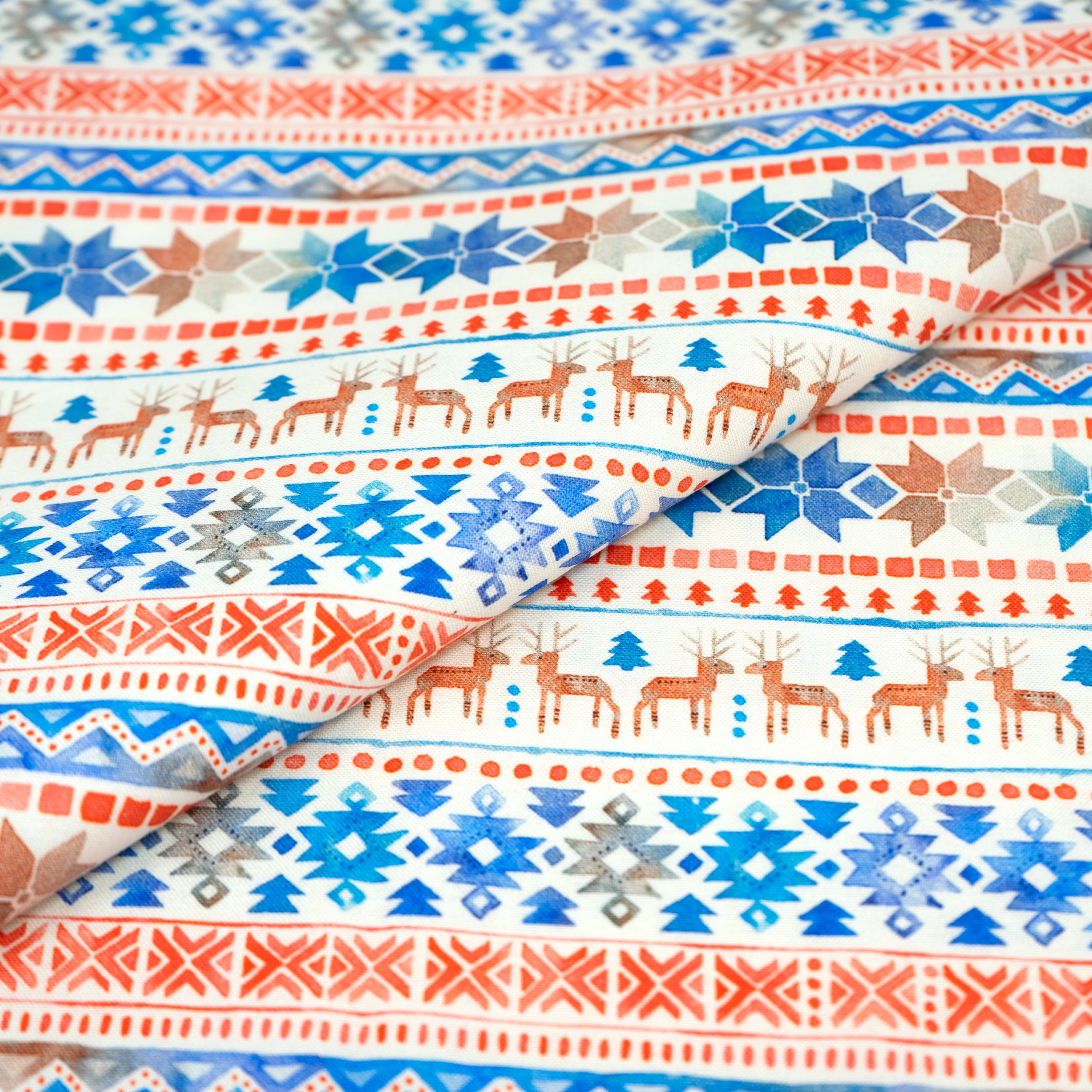 Singer Fabrics, 100% Cotton, Christmas Collection, Quilting Sewing Fabric, Scandinavian Christmas Reindeer Stripe, Cut by Yard