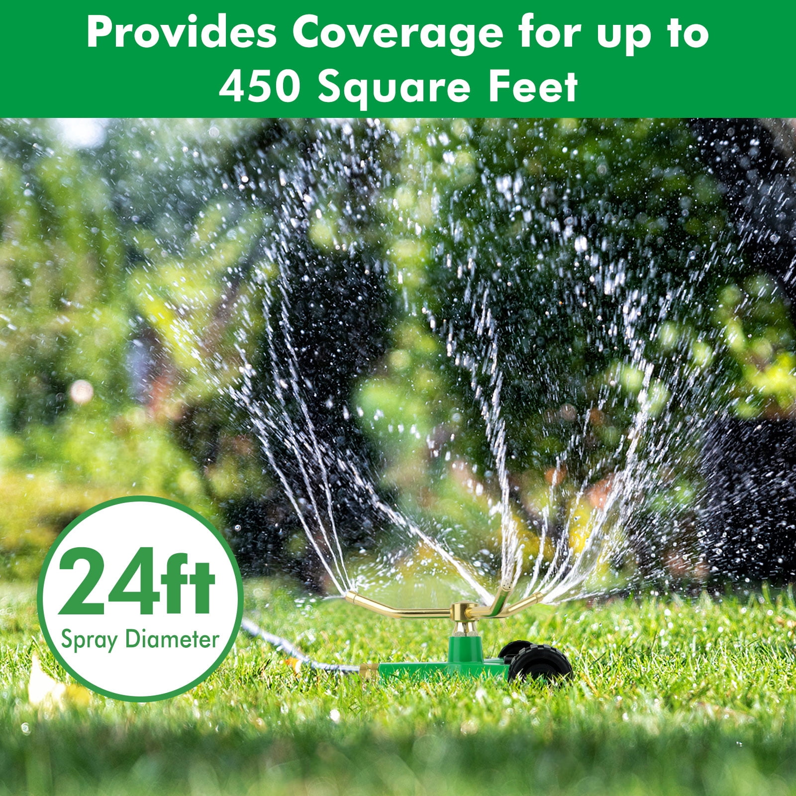 [2 Pack]  3-Arm Metal Sprinkler with Wheel Base, 360 Degree Automatic Rotary Lawn Sprinkler System for Garden Plant, Flower Bed and Yard Watering and Large Yard Area Watering - 1