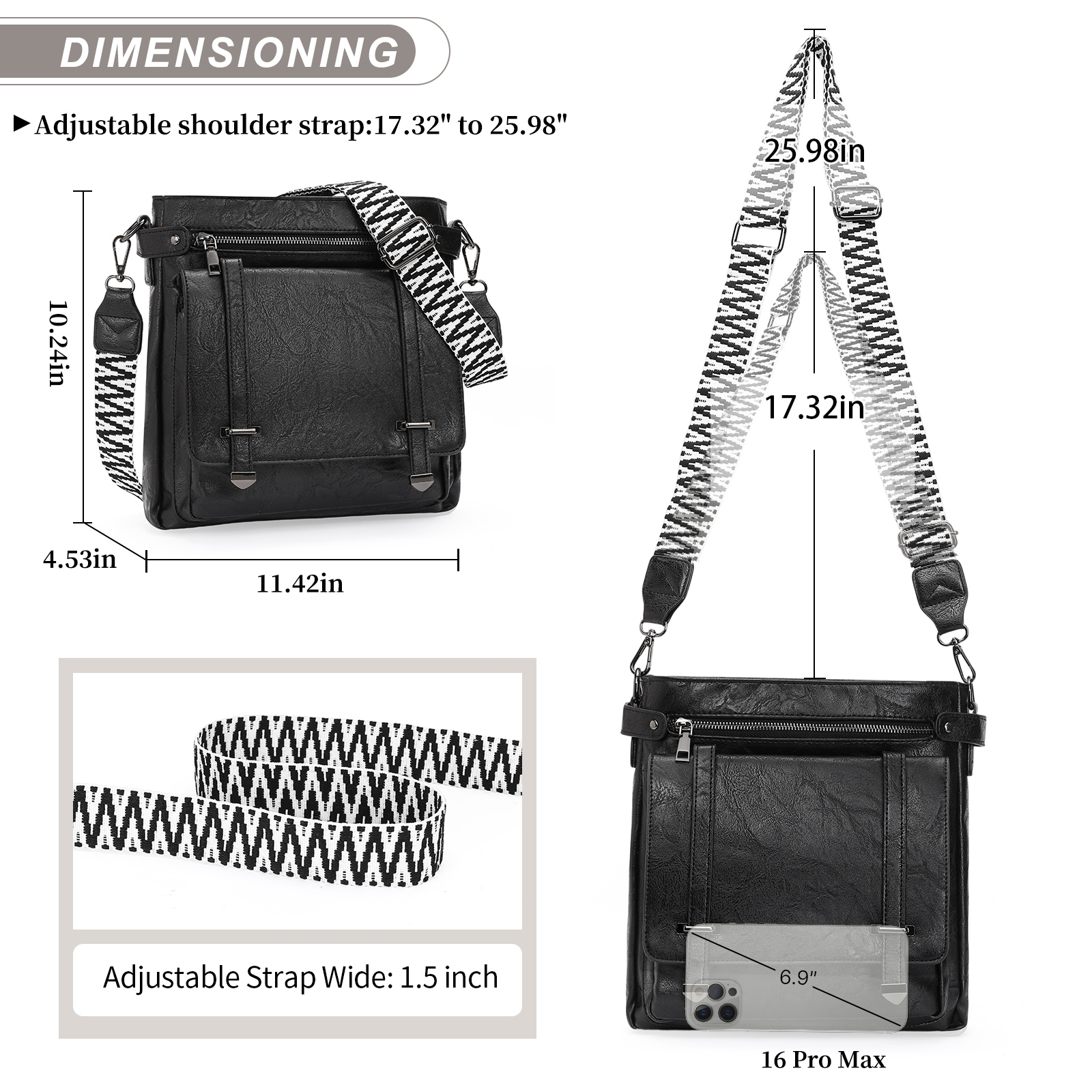 KALUNMA Crossbody Bags for Women Multi Pocket Vegan Leather Shoulder Handbags Travel Purse with Adjustable Strap